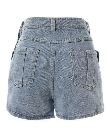 Asymmetrical Denim Wrap Skorts