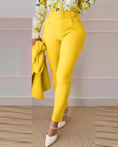 Floral & Baroque Print Shirt & High Waist Pants Combo