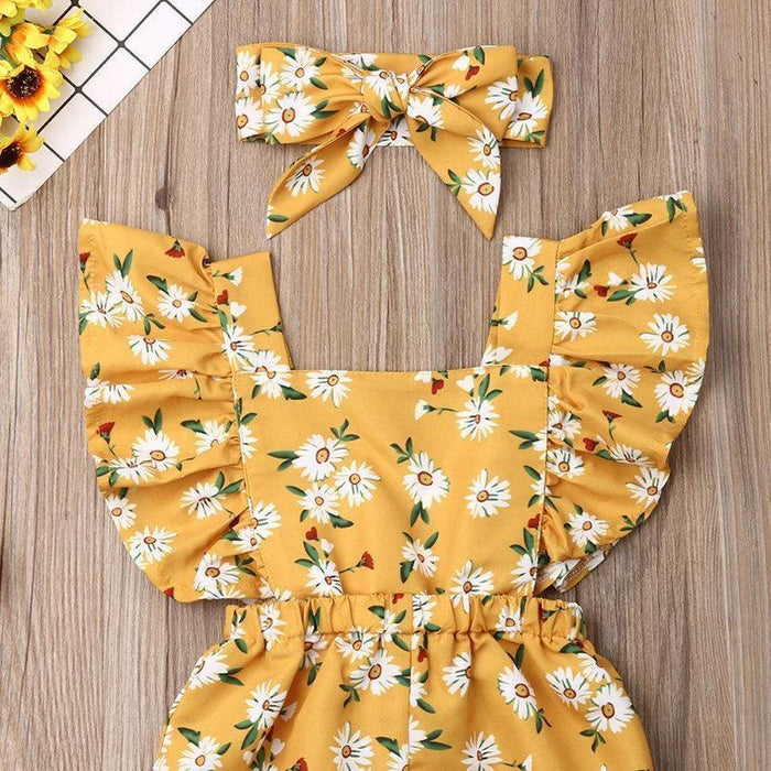 2-piece Ruffle Floral Printed Jumpsuit & Headband for Baby