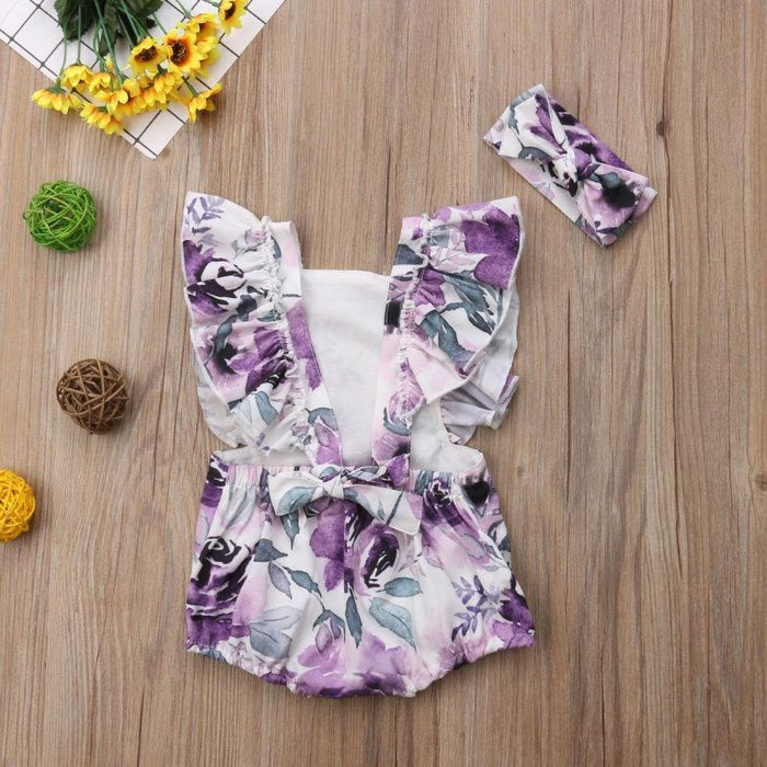 2-Piece Floral Backless Romper and Headband