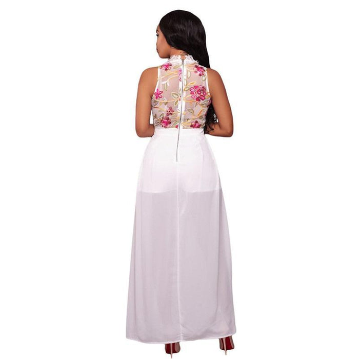 Elegant Sleeveless Floral Chiffon Printed Jumpsuit Dress