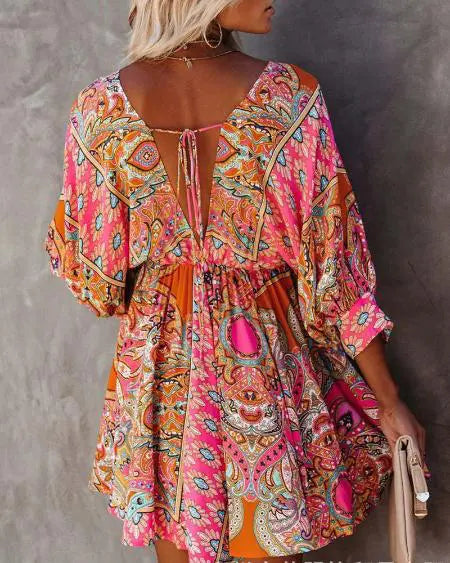 Half Sleeve Dress with All-Over Print