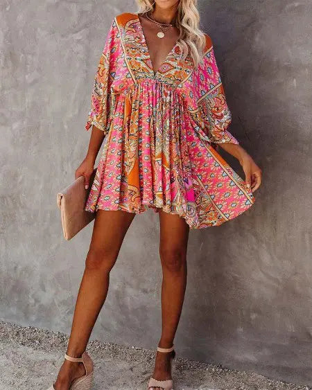 Half Sleeve Dress with All-Over Print
