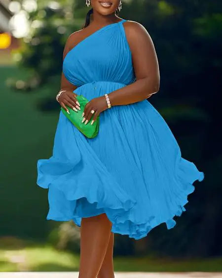 Vestido de fiesta plisado de un solo hombro 