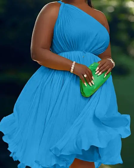 Vestido de fiesta plisado de un solo hombro 