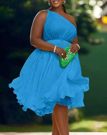 Vestido de fiesta plisado de un solo hombro 