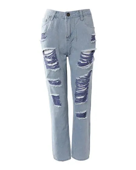 Jeans con recortes rasgados en bloques de colores 