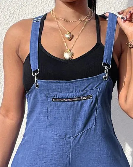 Wide Leg Suspender Jumpsuit with Pockets