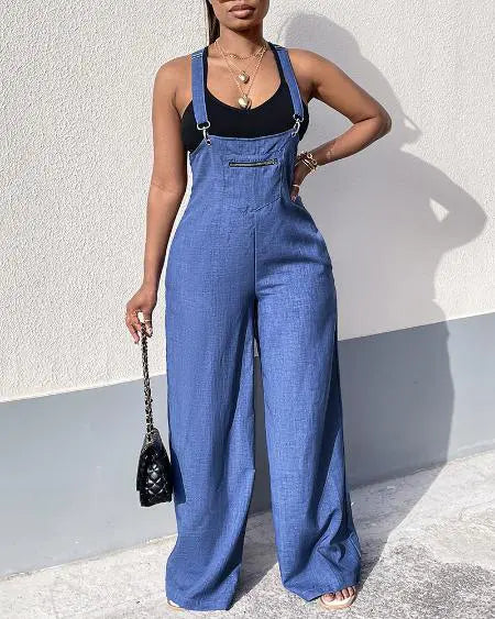 Wide Leg Suspender Jumpsuit with Pockets