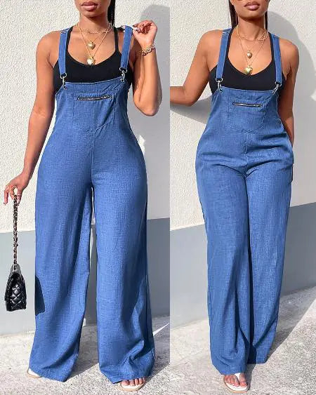 Wide Leg Suspender Jumpsuit with Pockets