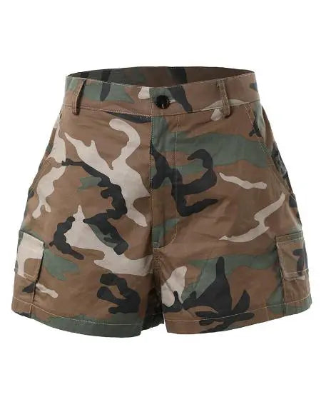 Camouflage shorts met hoge taille 