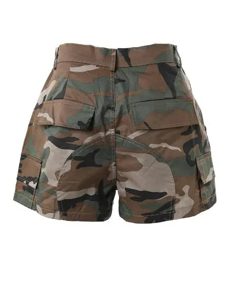 Camouflage shorts met hoge taille 