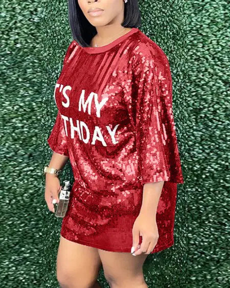 Sequin Dress with Letter Design
