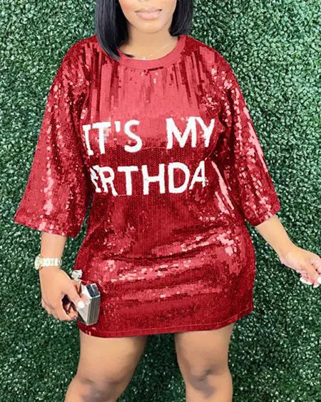Sequin Dress with Letter Design