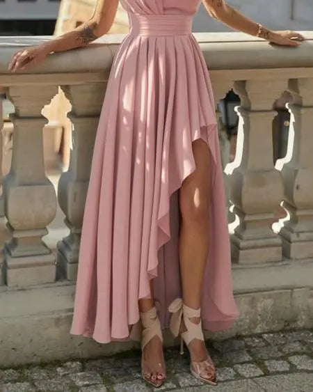 Asymmetrical Dress with One Shoulder and Ruched Design