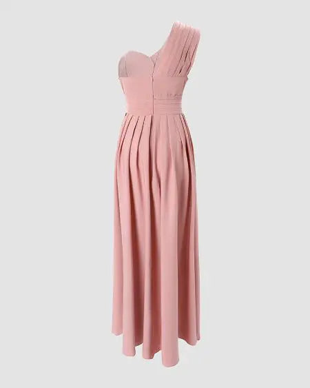 Asymmetrical Dress with One Shoulder and Ruched Design