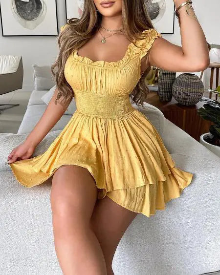 Layered Casual Dress with Swiss Dot Frills