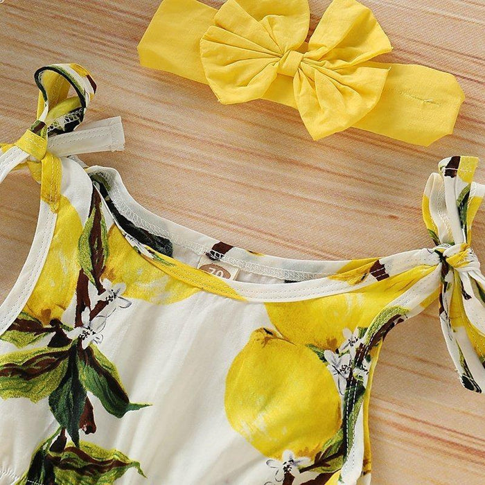 2-piece Floral Lemon Bodysuit with Headband for Baby Girl