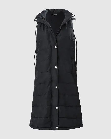Hooded Gilet Puffer Jacket with Pockets & Buttons