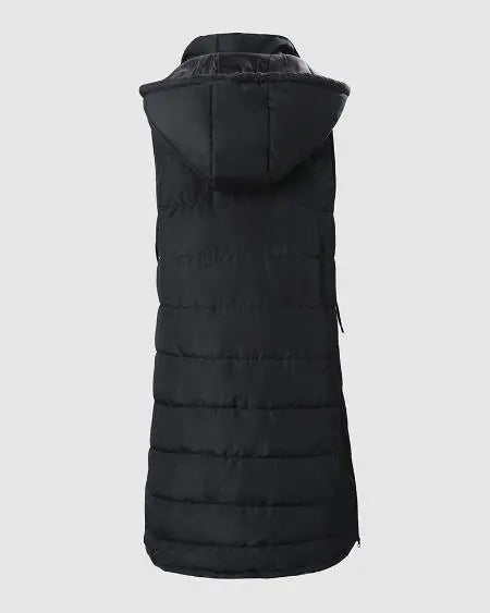 Hooded Gilet Puffer Jacket with Pockets & Buttons