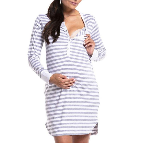 Striped Nursing Long Sleeve Dress