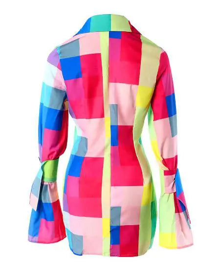 Long Sleeve Plaid Shirt Dress with Buttons