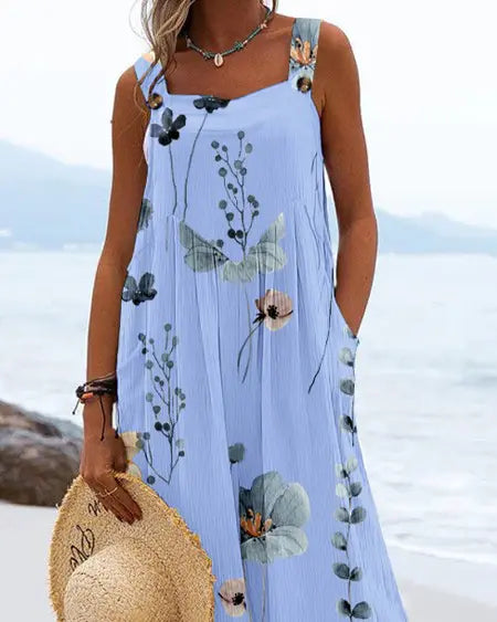 Suspender Jumpsuit with Floral Print & Wide Leg Design