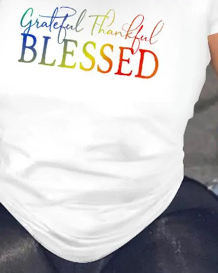 Casual Ombre T-shirt met "Grateful Thankful Blessed" print 