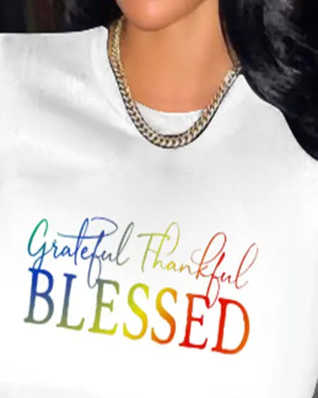Casual Ombre T-shirt met "Grateful Thankful Blessed" print 