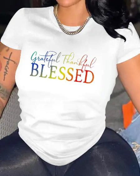 Casual Ombre T-shirt met "Grateful Thankful Blessed" print 