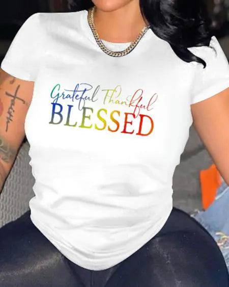 Camiseta informal ombré con estampado "Grateful Thankful Blessed" 