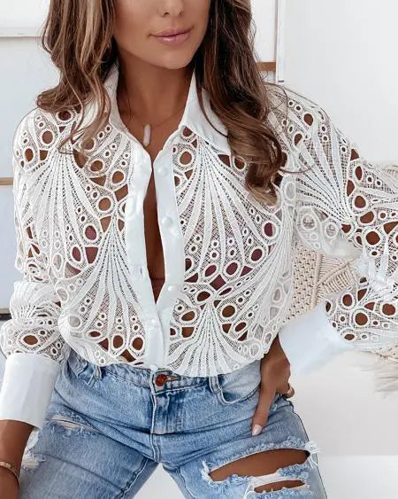 Button Down Shirt with Eyelet Embroidery