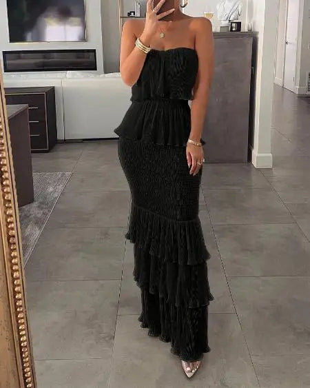 Layered Bandeau Dress with Ruffled Hem