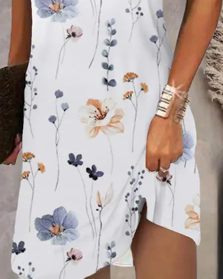 Vestido casual floral con hombros descubiertos 