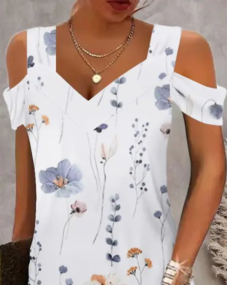 Vestido casual floral con hombros descubiertos 