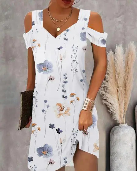 Vestido casual floral con hombros descubiertos 