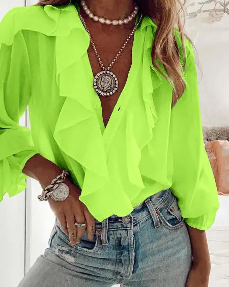 Long Sleeve Top with Buttoned Ruffles