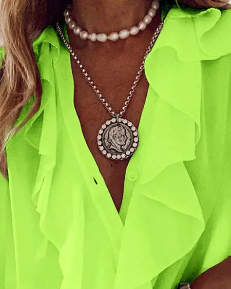 Long Sleeve Top with Buttoned Ruffles