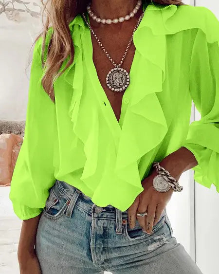 Long Sleeve Top with Buttoned Ruffles