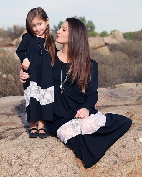 Mommy Daughter Matching Long Black Maxi Dress