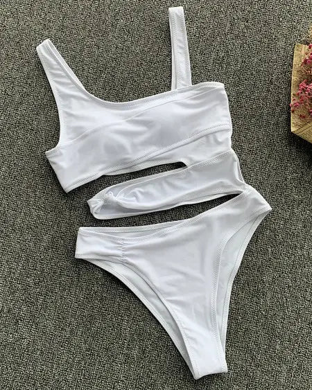 Asymmetrical Sleeveless One-Piece Swimsuit with Cutout