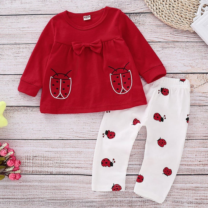 Cute Allover Ladybug Printed Top with Pants Set