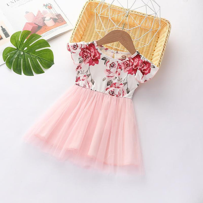 Baby Elegant Floral Flutter-sleeve Lace Tutu Dress