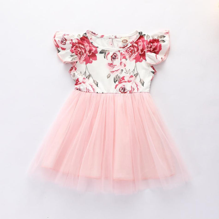 Baby Elegant Floral Flutter-sleeve Lace Tutu Dress