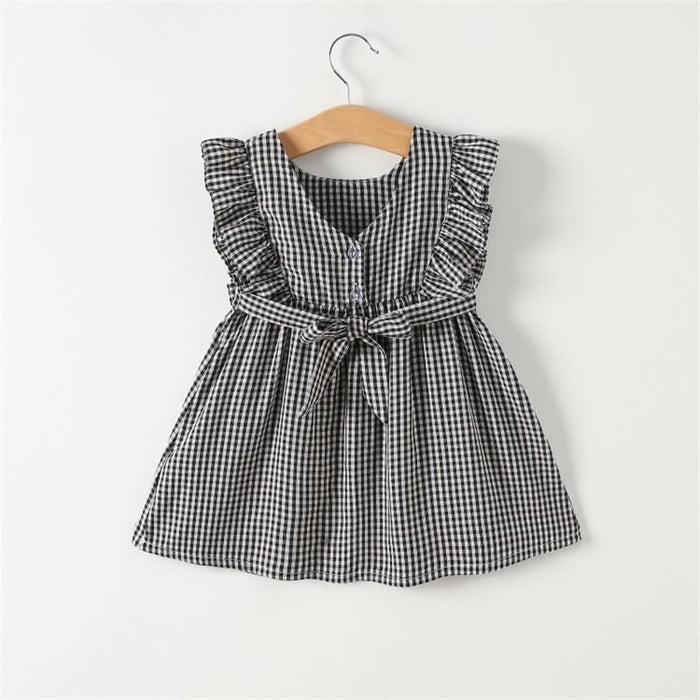 Baby Girl Plaid Print Flounced-sleeve Dress