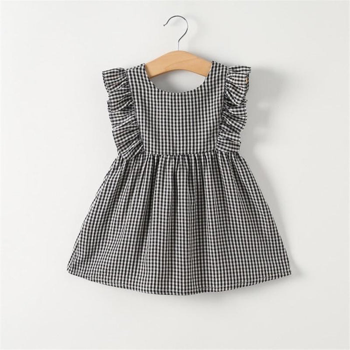 Baby Girl Plaid Print Flounced-sleeve Dress