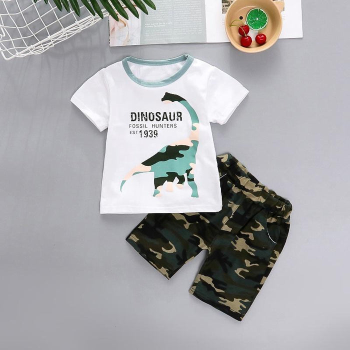 Baby Camouflage Dinosaur Print Top and Shorts Set