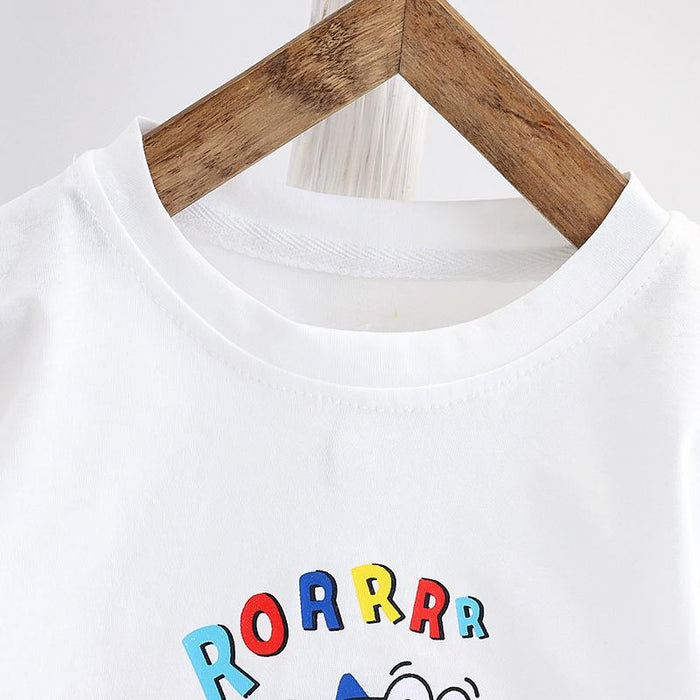Conjuntos de pantalones cortos y camiseta con estampado de dinosaurio adorable para bebé/niño pequeño de 2 piezas