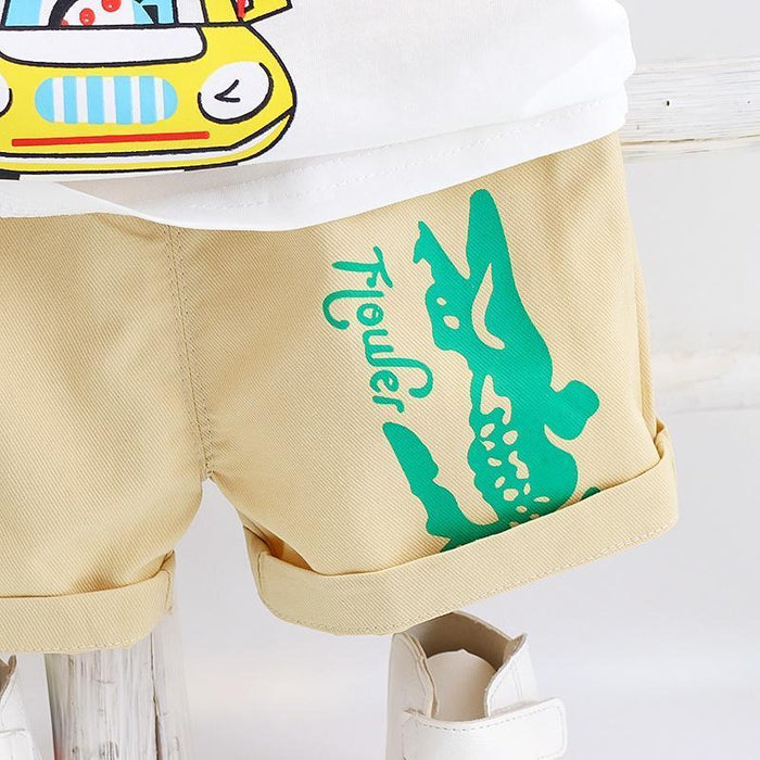 Conjuntos de pantalones cortos y camiseta con estampado de dinosaurio adorable para bebé/niño pequeño de 2 piezas