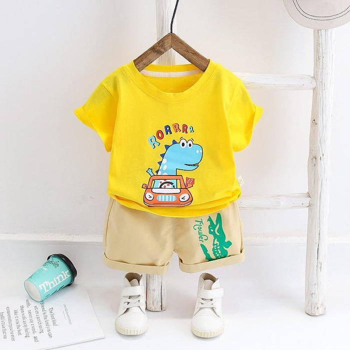 2-delige baby-/peuterjongens, schattige sets met T-shirt en korte broek met dino-print